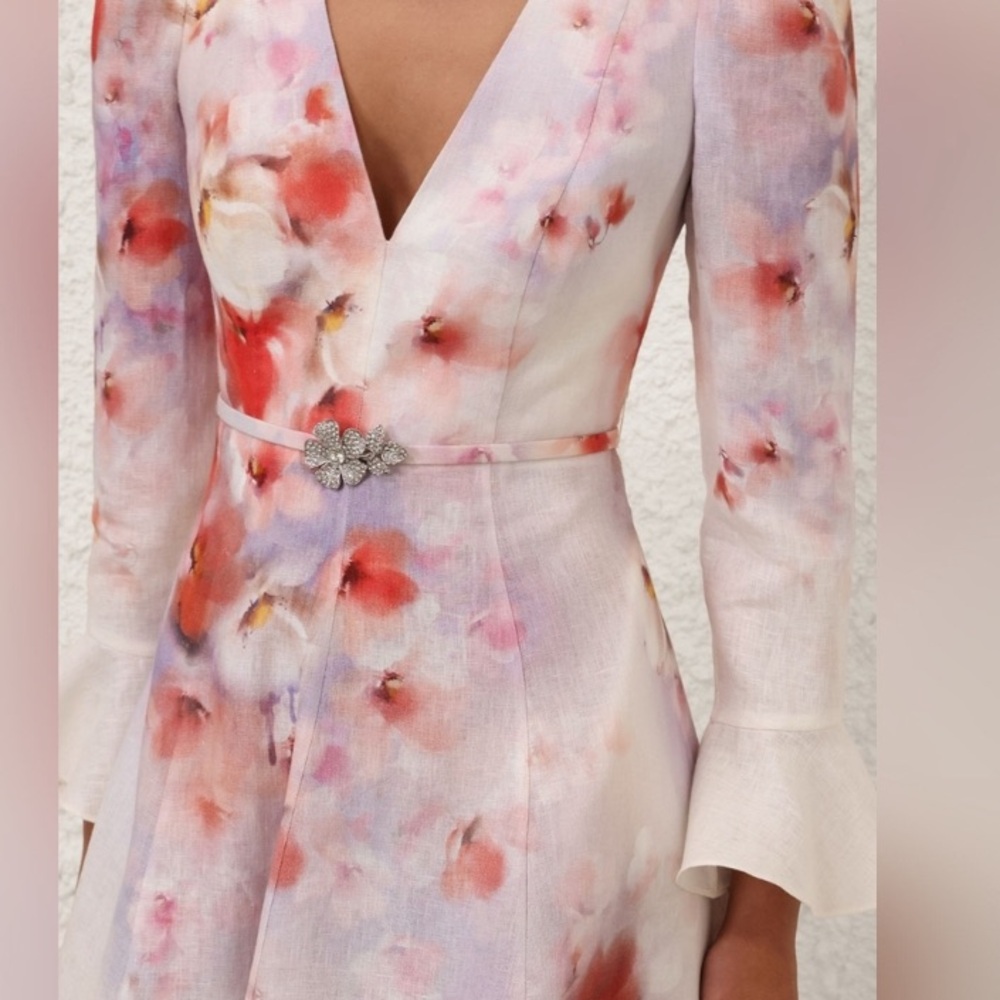 Zimmermann White and Pink Floral Long Sleeve Dress size AU 3 -US 10 - Picture 4 of 16